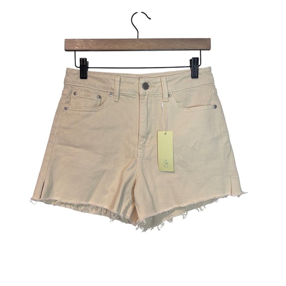 Grey Bandit Just Black Denim High Rise Raw Hem Shorts Cream Size Small NWT